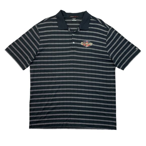 Nike MLB All Star 2011 Polo Shirt Mens L Large Striped Tiger Woods Collection - Picture 1 of 12